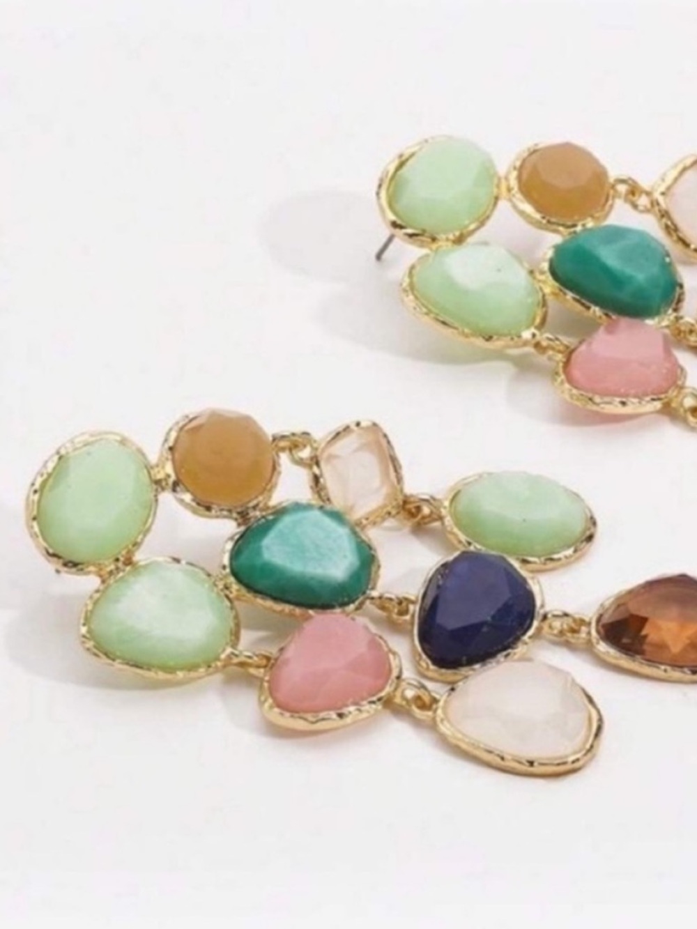 New! Earthy Multicolor Gemstone Gold Drop Earrings (3002) NWOT - Picture 1 of 3